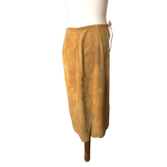 Ann Taylor Tan Geunine Suede Leather Eyelet Knee Skirt Fully Lined Size 6 - Picture 3 of 12